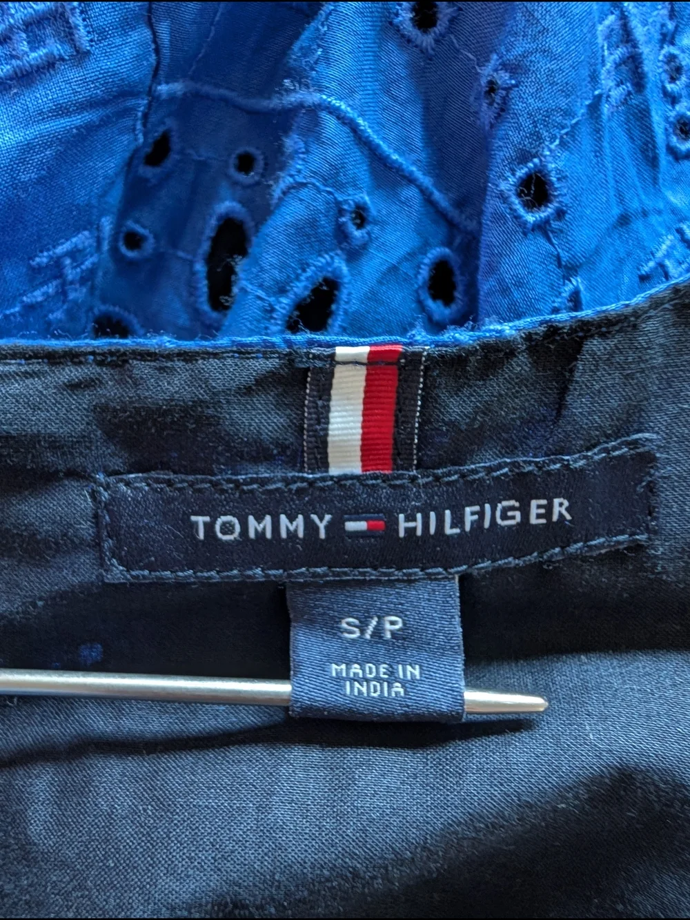 Tommy Hilfiger Blue Eyelet Embroidered Top & Skirt Set Size S